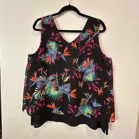 APT. 9 Womens Black multi-color floral dressy tank top Size XL - Picture 4 of 6